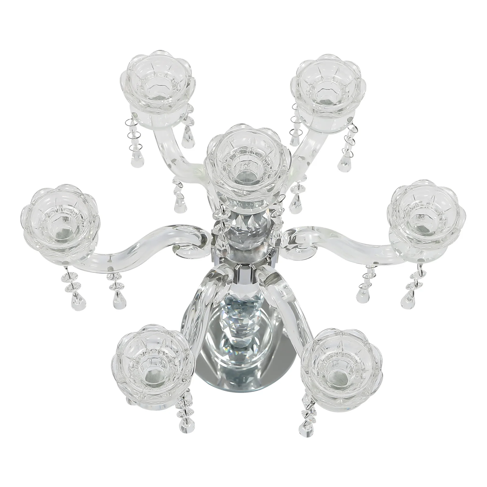 Modern Clear Glass and Artificial Crystal Candle Holder, Romantic Flower Branch Design, Freestanding Tabletop Decoration for