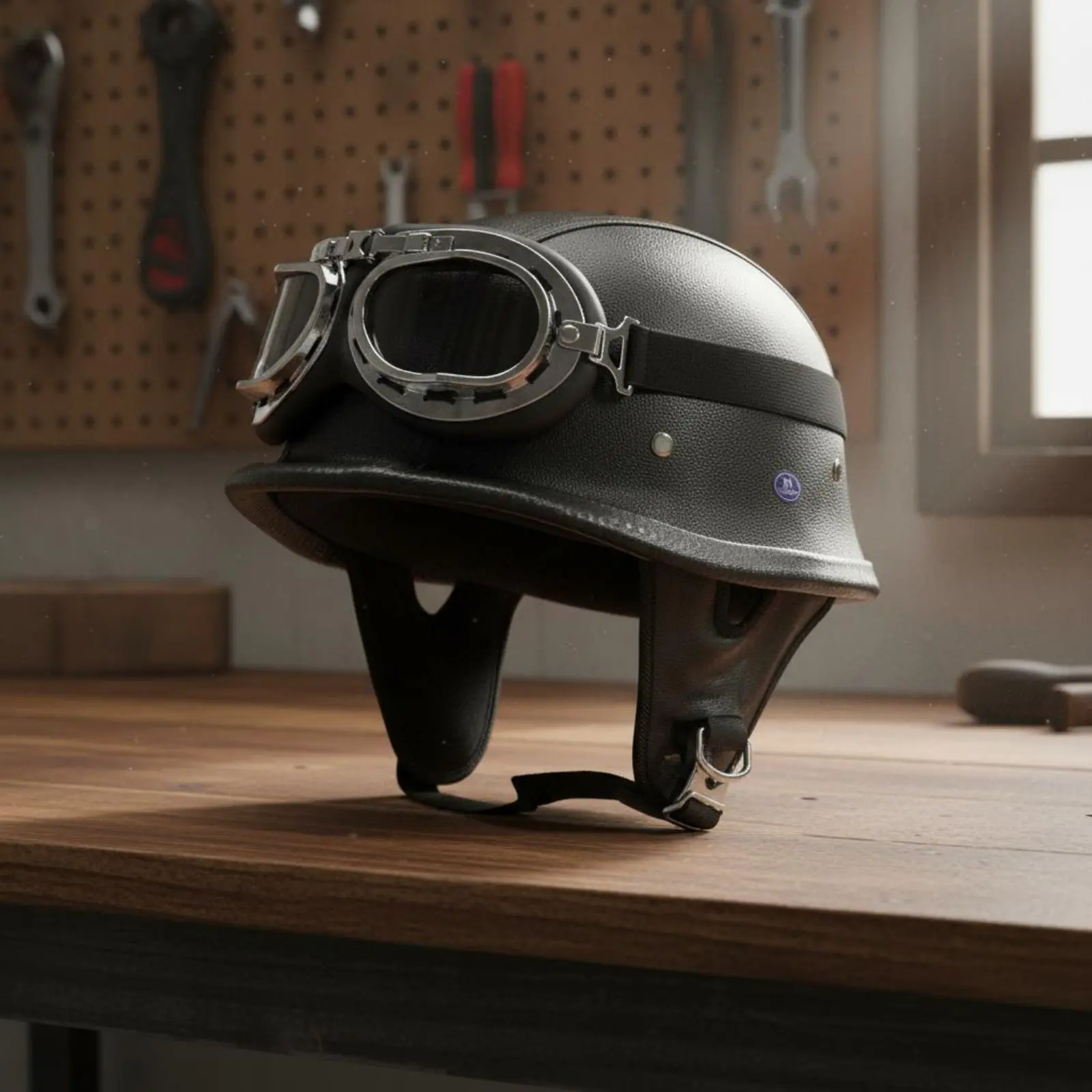 

Retro Half Shell Helmet Lightweight Retro Motorcycle Helmet Safety Gear Adjustable Chin Strap Glossy Finish for Scooter Riding