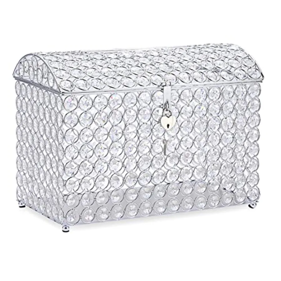 

Crystal Wedding Card Box with Heart Lock Money Card Box Treasure Chest Style Gift for Wedding Receptions Centerpiece Decor Anni