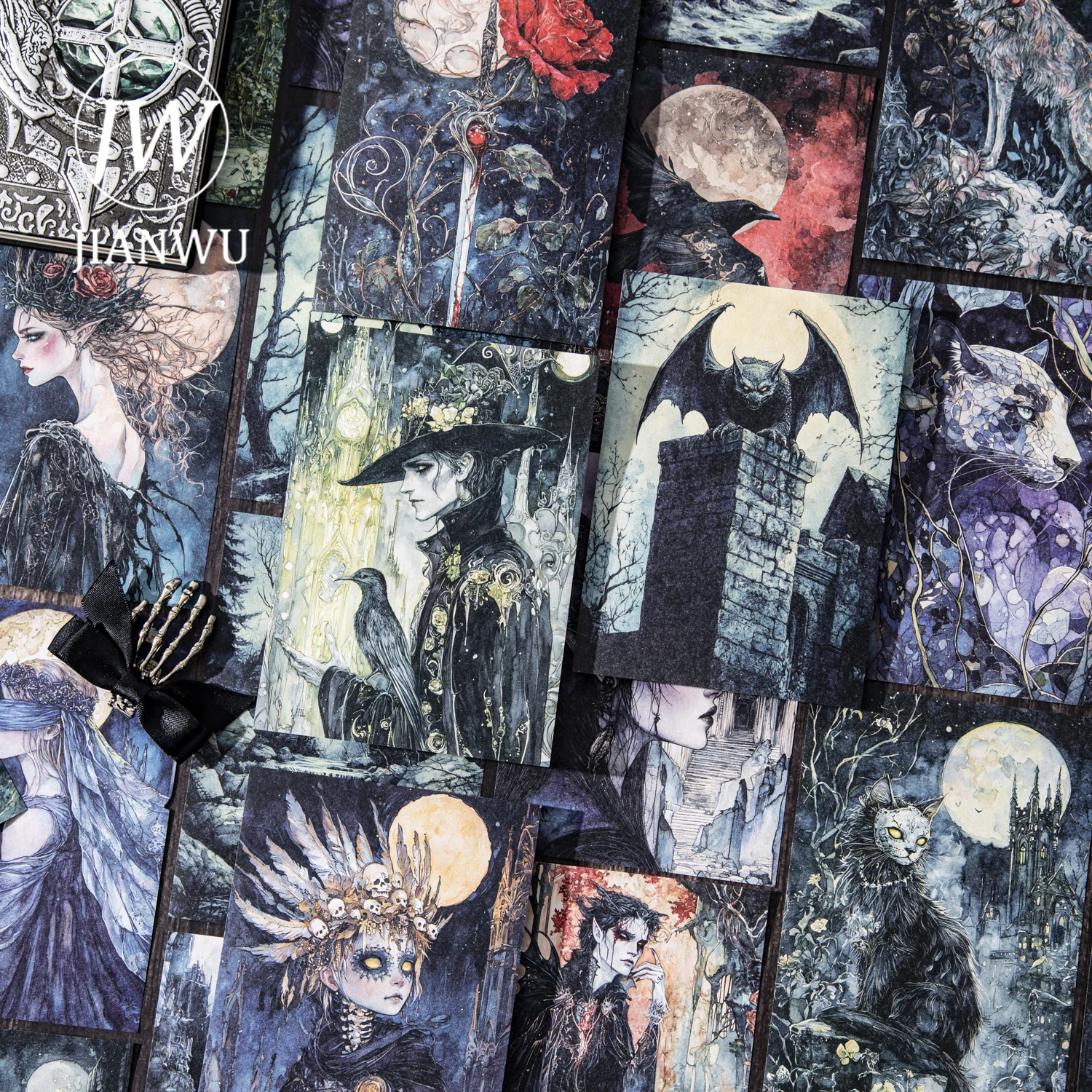 

JIANWU Gothic Fantasy Series Vintage Dark Character Landscape Collage Scrapbook Material Paper Creative Junk Journal Stationery