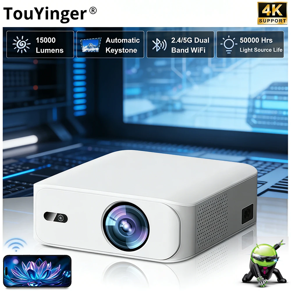 

Проектор Everycom TouYinger L9A & L9W, 15000 люмен, Android 11.0, Full HD, поддержка 4K, электронная фокусировка, портативный, умный видеопроектор