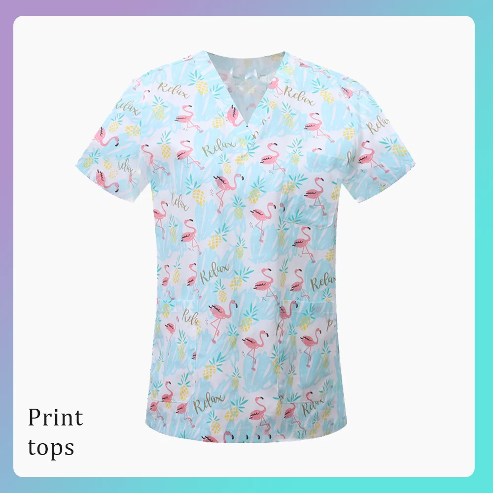 Nurse Doctor Pet Grooming Dentist Work Clothes Surgical Uniforms Woman Man 100% Cotton Printing Clinical Scrub Tops/Shirts S-XXL