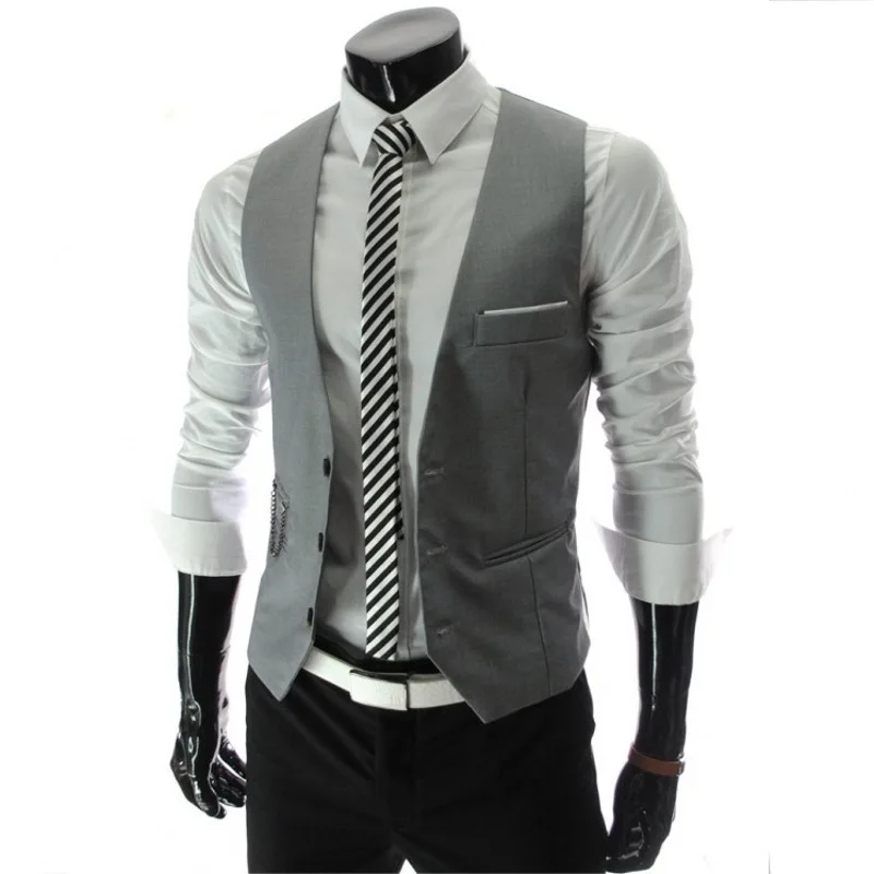 Spring Autumn Men's Slim Fit Solid Suit Vest Thin Casual British Style Sleeveless Jackets