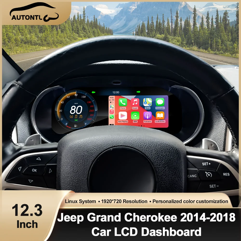 

12.3" LCD Dashboard For Jeep Grand Cherokee 2014 2018 Car Digital Cluster Instrument Auto Speedometer Virtual Cockpit Carplay