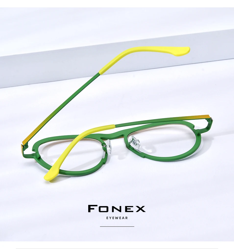 FONEX Reines Titan Brillengestell Damen 2025, neue trendige Mode, Markendesign, Polygon-Brillen, Herren, hochwertige Brillen 85841 – Detail 14