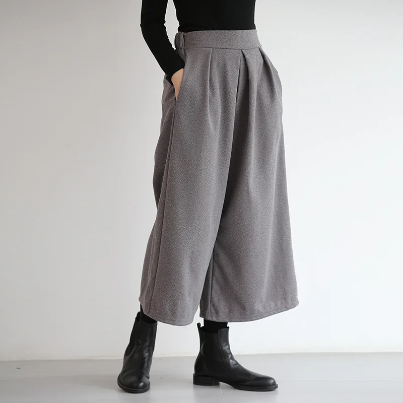 Женские шерстяные брюки с широкими штанинами Y2k, уличные свободные Модные женские брючные юбки с высокой талией, утепленные женские брюки на осень и зиму 2023