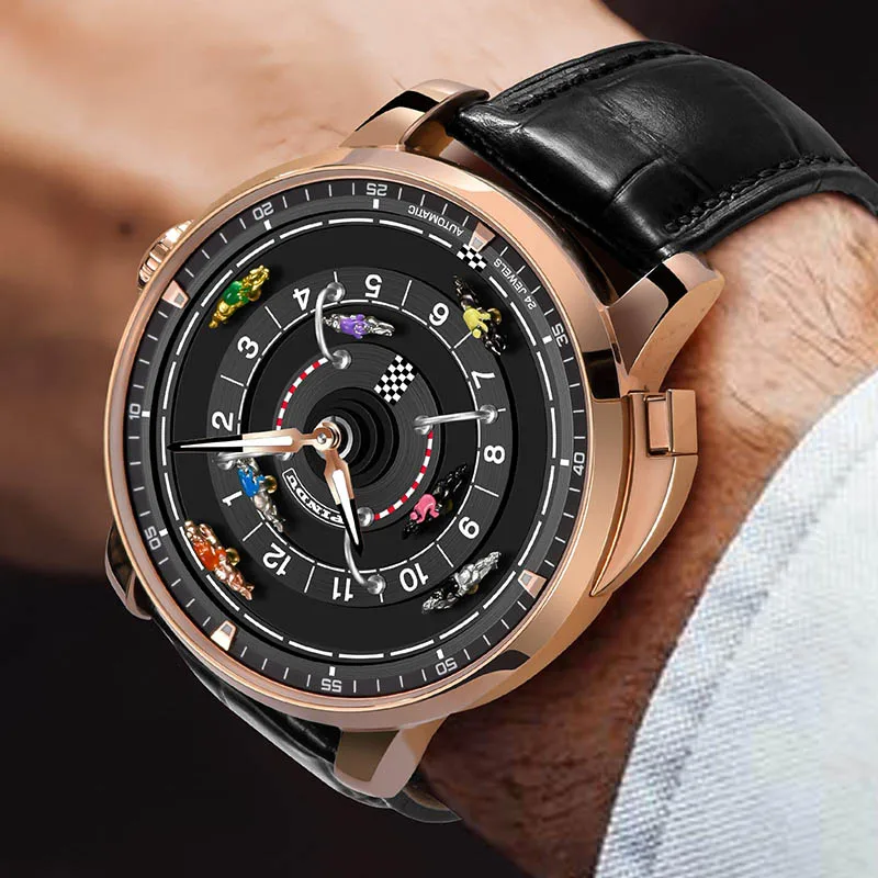 2025 PINDU تصميم جديد Racecourse الهاتفي ساعة ميكانيكية الرجال NH35 حركة زر القرص الدوار الفولاذ المقاوم للصدأ ساعة أوتوماتيكية بالكامل