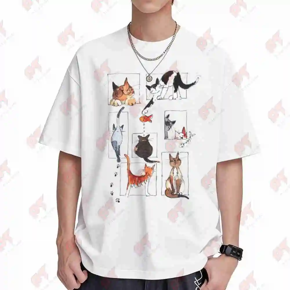 Cute Cats In Frames Design Short Sleeve Tee 100% Cotton T-Shirt