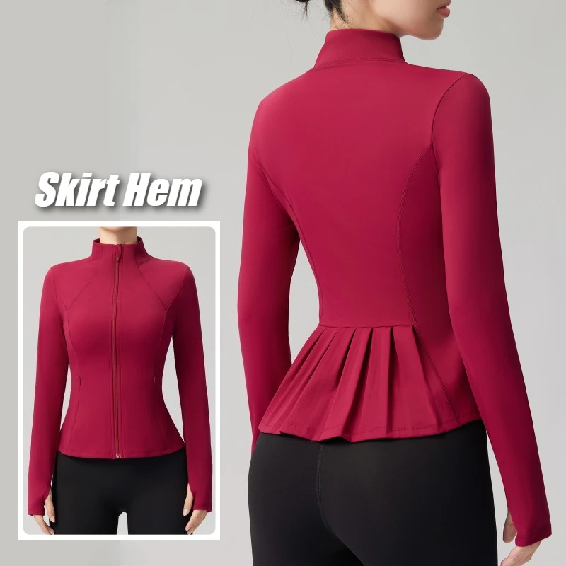 New Back Skirts Design Stand Up Collar Women Yoga Jacket Zipper Windproof Tops Women Fitness Running Sports  Quick-drying Jacket