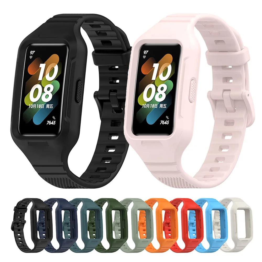 Silicone Strap For Huawei Band 9/8/7/6 Integrated Watch Band + Case For Honor Band 6/7 Bracelet Wristband