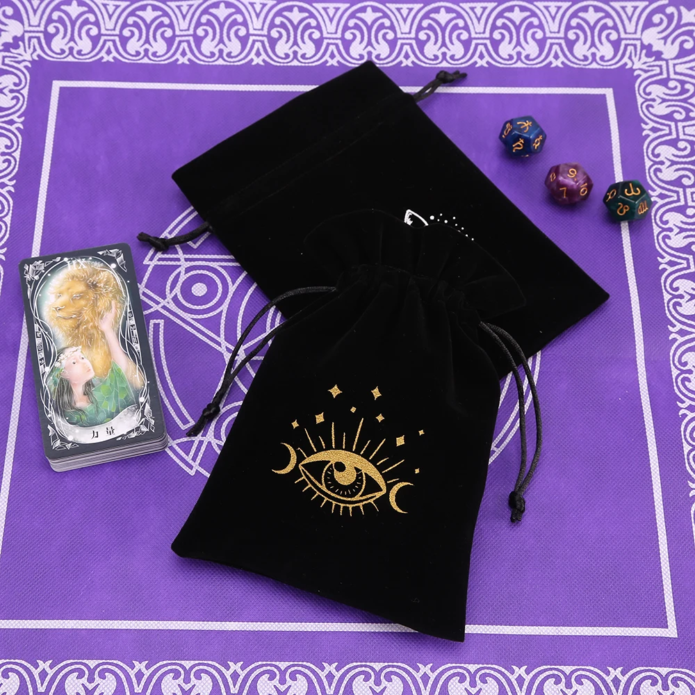 Bolsa de almacenamiento de Tarot de terciopelo negro piezas, Mini paquete con cordón, bolsa de cristal de adivinación de bruja, soporte para dados,