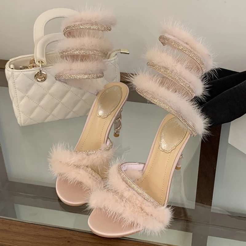 

Модные женские римские сандалии Aneikeh с блестящими стразами, с перекрестными ремешками на щиколотке, на тонком высоком каблуке, для банкетов и стриптиза