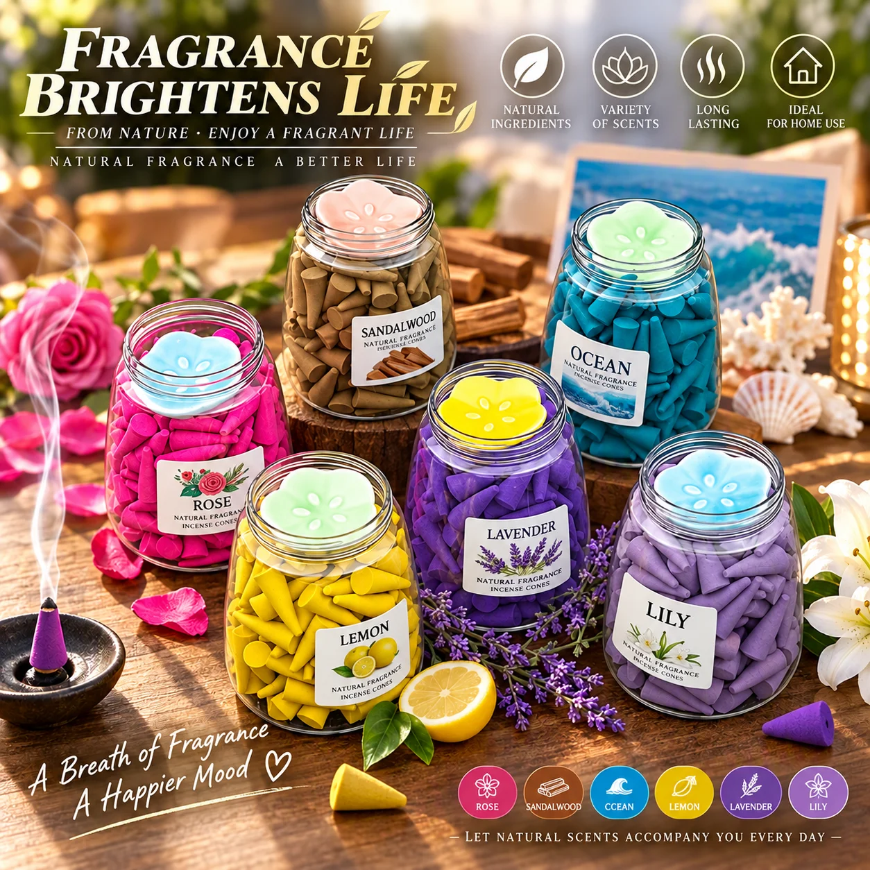 Natural Backflow Incense Cones 150Pcs Mixed Scents Aromatherapy Purify Air Yoga Meditation Home Relax Gift