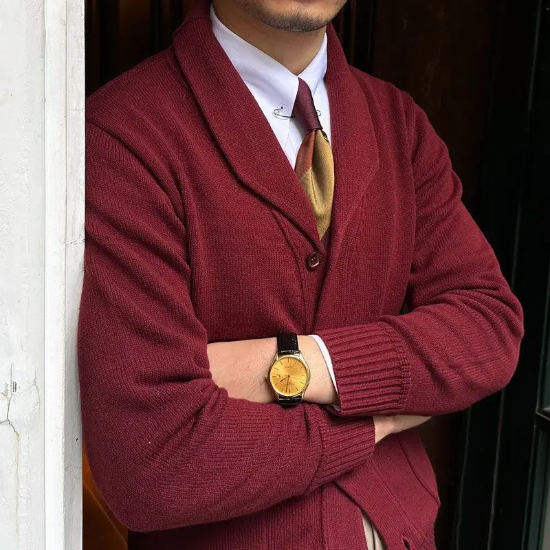 American V-neck plush knitted cardigan for autumn and winter, gentle, soft, lazy and versatile sweater jacket for men