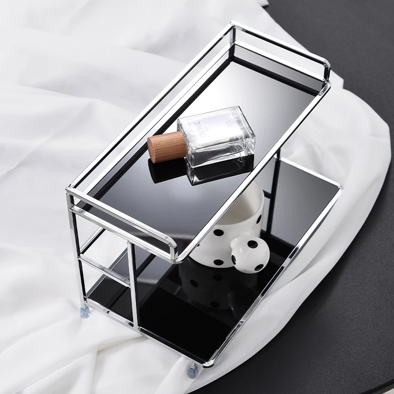 Metal Desktop Layered Storage Rack, Double-Layer Desk Organizer, Water Cup and Coffee Cup Storage Rack, Bathroom Cosmetics Organizer, Suitable for Living Room, Entryway, Kitchen, and Bathroom