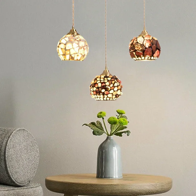 Imagem -02 - Shell Vidro Led Lustres para Sala de Jantar Luminária de Teto Lâmpada de Cozinha Bohemian Home Decoração do Quarto Nordic Pendant Lights