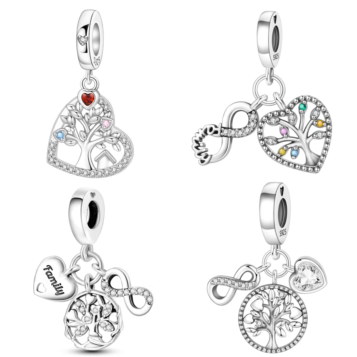 MISEFF 925 Sterling Silber Charm-Anhänger, herzförmiger Baum des Lebens, Unendlichkeitssymbol, Anhänger für Armband, DIY-Schmuckherstellung, Geburtstagsgeschenk