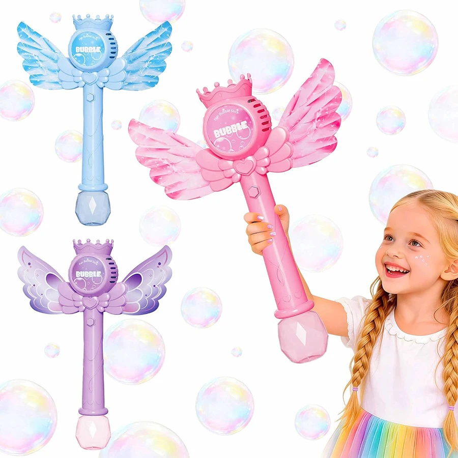 Varitas de burbujas automáticas para niñas, máquina de burbujas de princesa con batería recargable para niños, juguetes de verano para exteriores para niños pequeños
