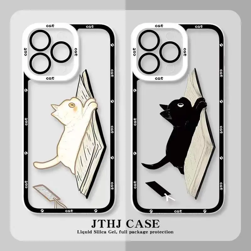 Funda de teléfono suave con dibujos animados de gato para iPhone, carcasa transparente para iPhone 11, 14, 13, 12 Pro Max, Mini, 7, 8 Plus, 15 Pro