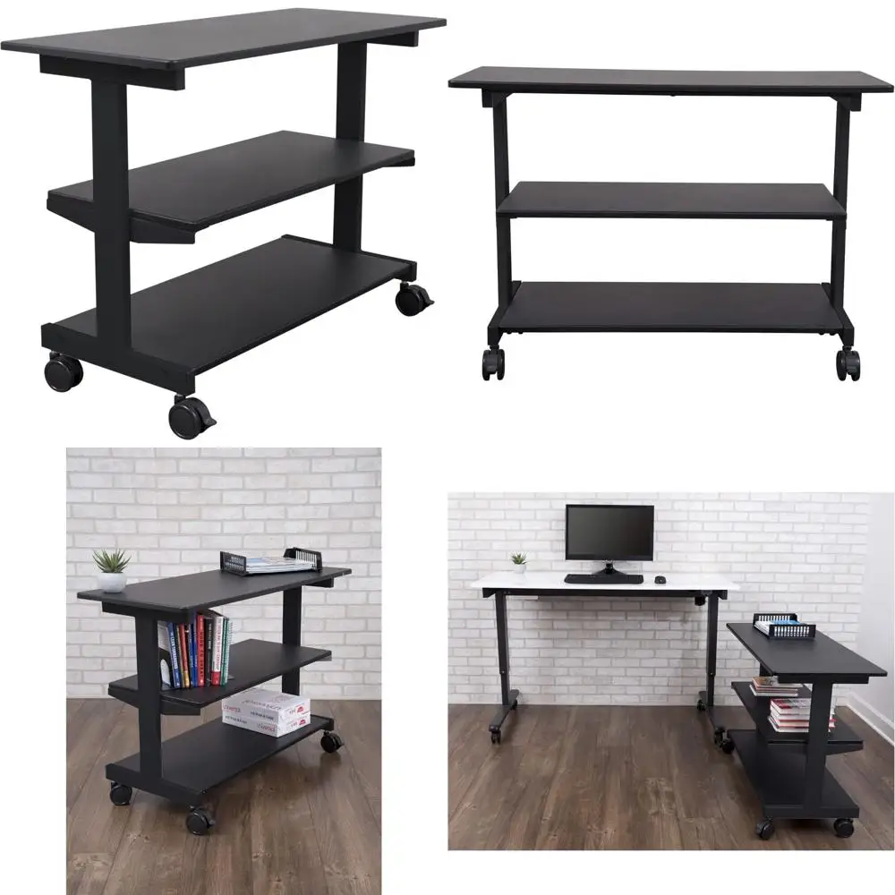 Mobile 3-Tier Bookshelf Organizer with Wheels for Standing Desk
