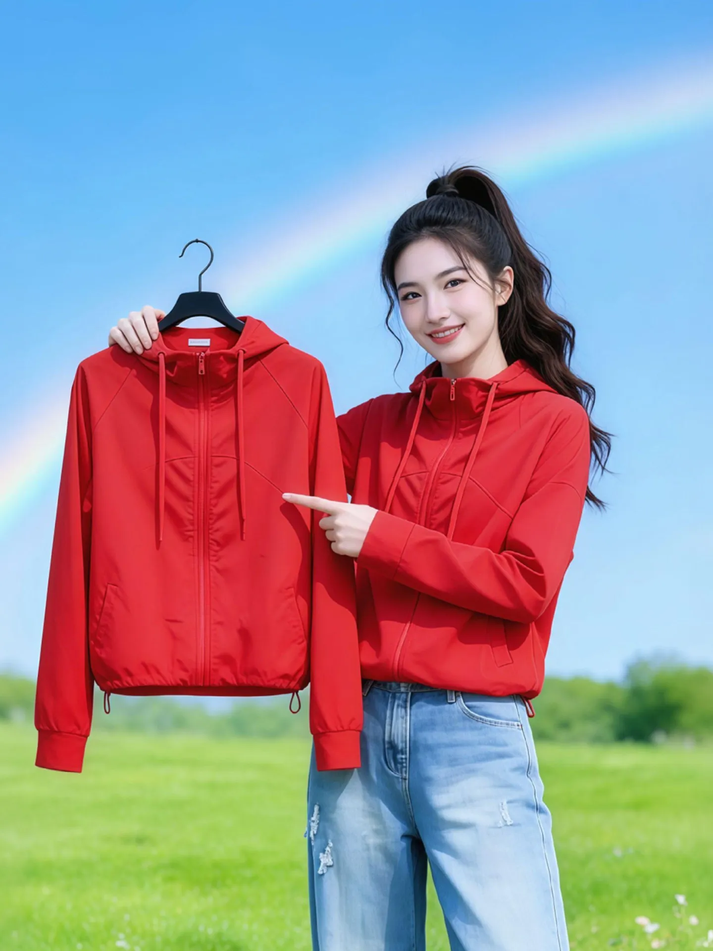 

Summer Fashionable Short Coat for Women Casual Sporty Style Zipper UV Protection Hat Design Commute Wind Straight Cut Type