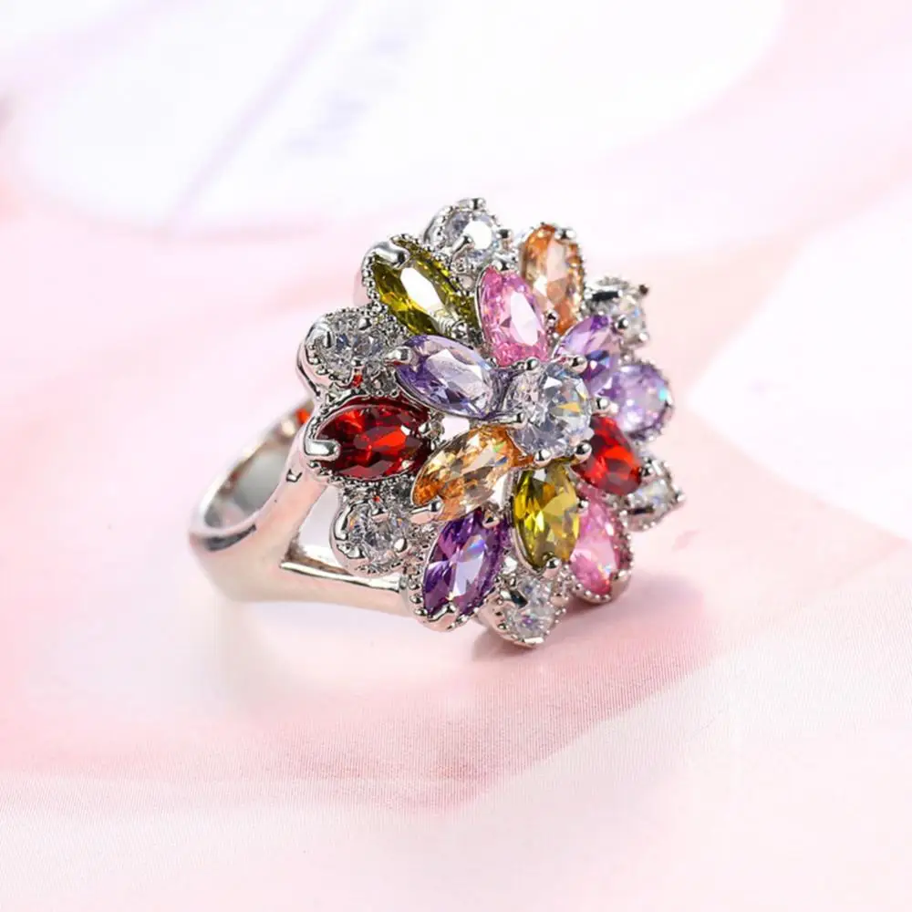 Ring Wedding Engagement Women Multicolor Cubic Zirconia Inlaid  Jewelry Gift