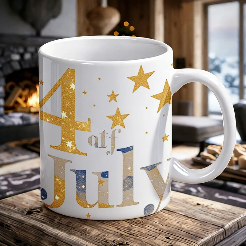 Independence Day Mug Coffee Cup Ceramic Cup Independence Day Marble Print - 4th of July Decorative Text on White Background