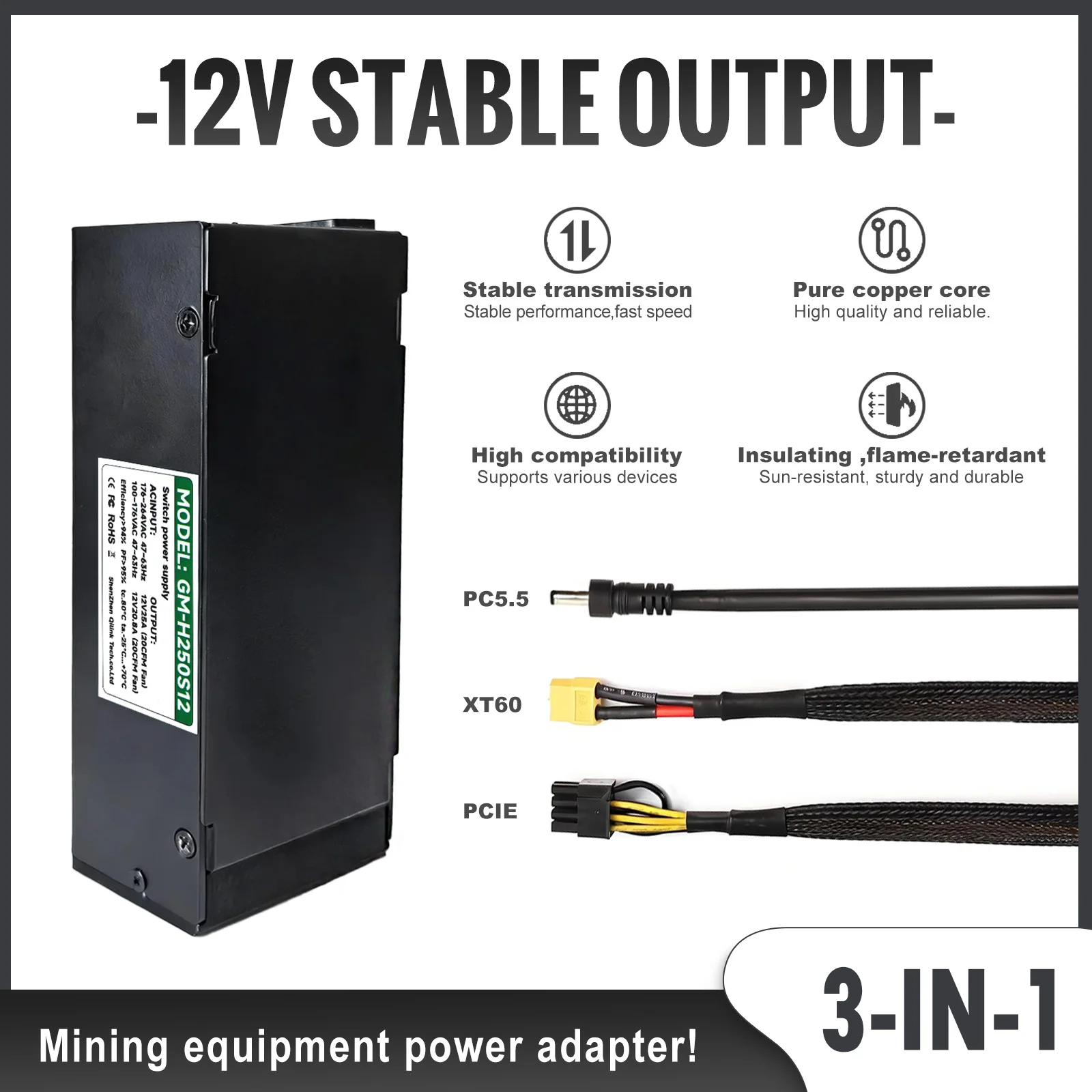 A Set of Blockchain Virtual Confidential Coin Mining Machine Power Adapter and Plug