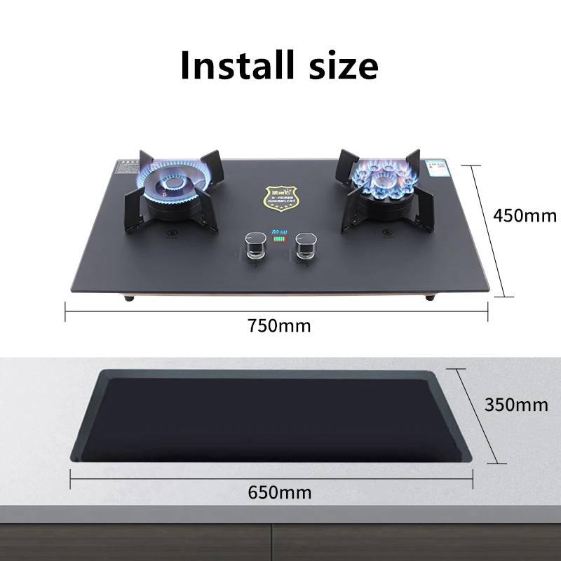 CE Embedded Type 2 Burner Gas Stove  Tempered Glass Flameout Protection Gas Smart Cooktop for Kitchen and Restaurant