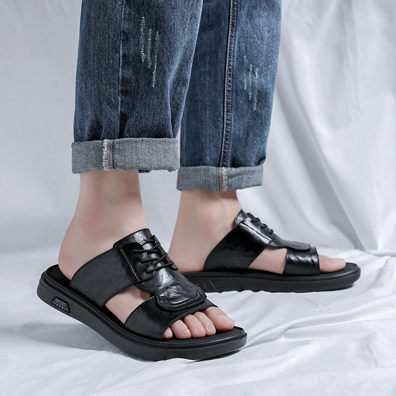 Genuine Leather Summer Beach Hotel Slippers High Quality Soft Sole Comfortable Slippers Casual Shoes Outdoor Lightweight Sandal