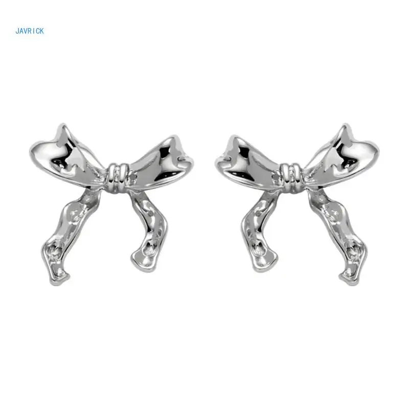 Fashion Silver Color Bowknot Earrings for Women Girls Korean Bow Ear Studs