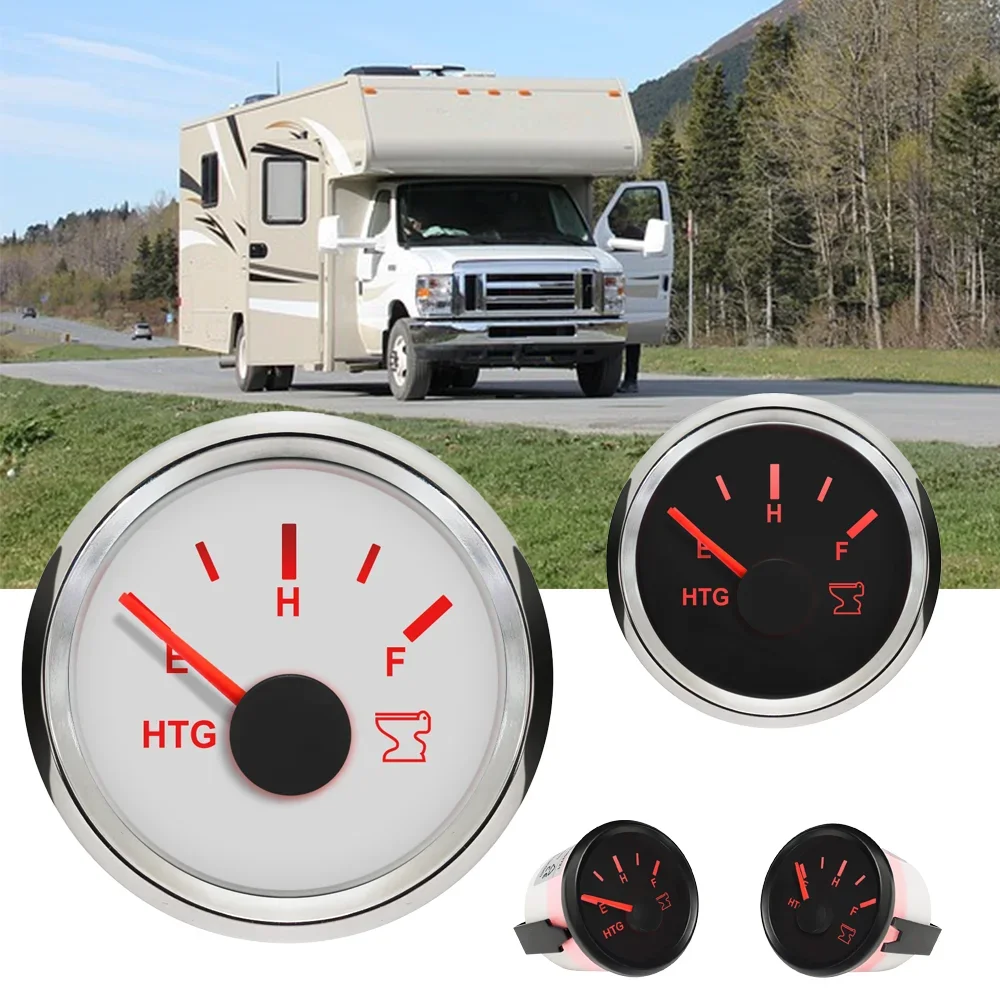 

RHAXEL 9-32V Waterproof 52mm Holding Tank Level Gauge Meter Signal 0-190ohm 240-33ohm with Red Backlight for RV Yacht Universal