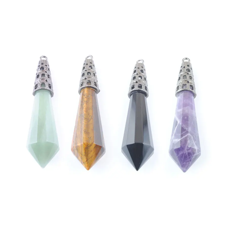 12 Faceted Pyramid Wicca Natural Stone Pendants Healing Pointed Reiki Crystal for Men Makeing Necklace Jewelry Accessories BO917