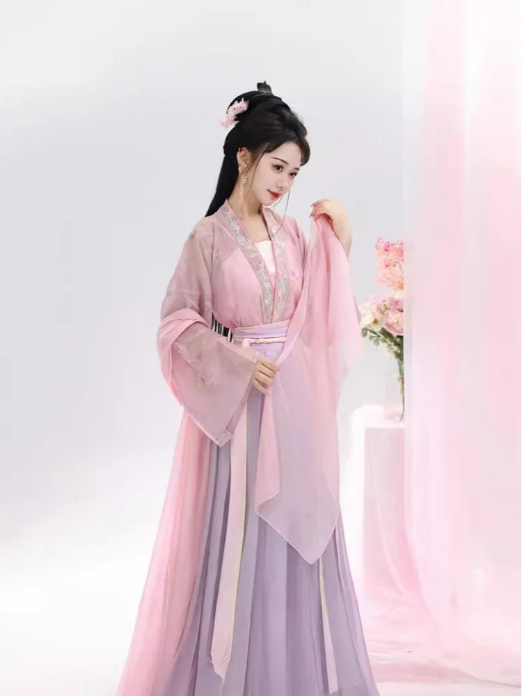 Hanfu chino estilo Jin para mujer, primavera y verano, con blusa plisada y falda entrelazadora, traje clásico con encanto para chica adolescente