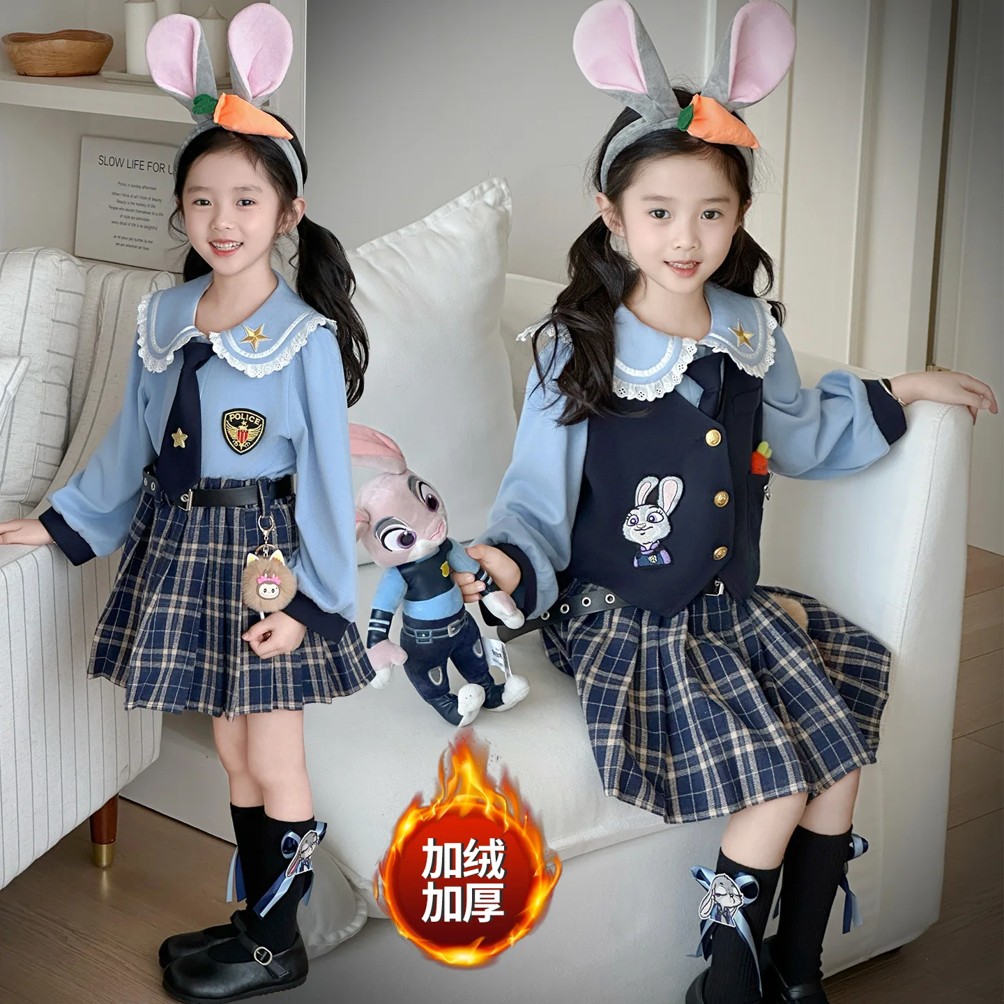

Kawaii Anime Cartoon Rabbit Lace Collar Plaid Skirt School Style Cute Kid Party Outfit Girl Clothes Party Dresses for Girls