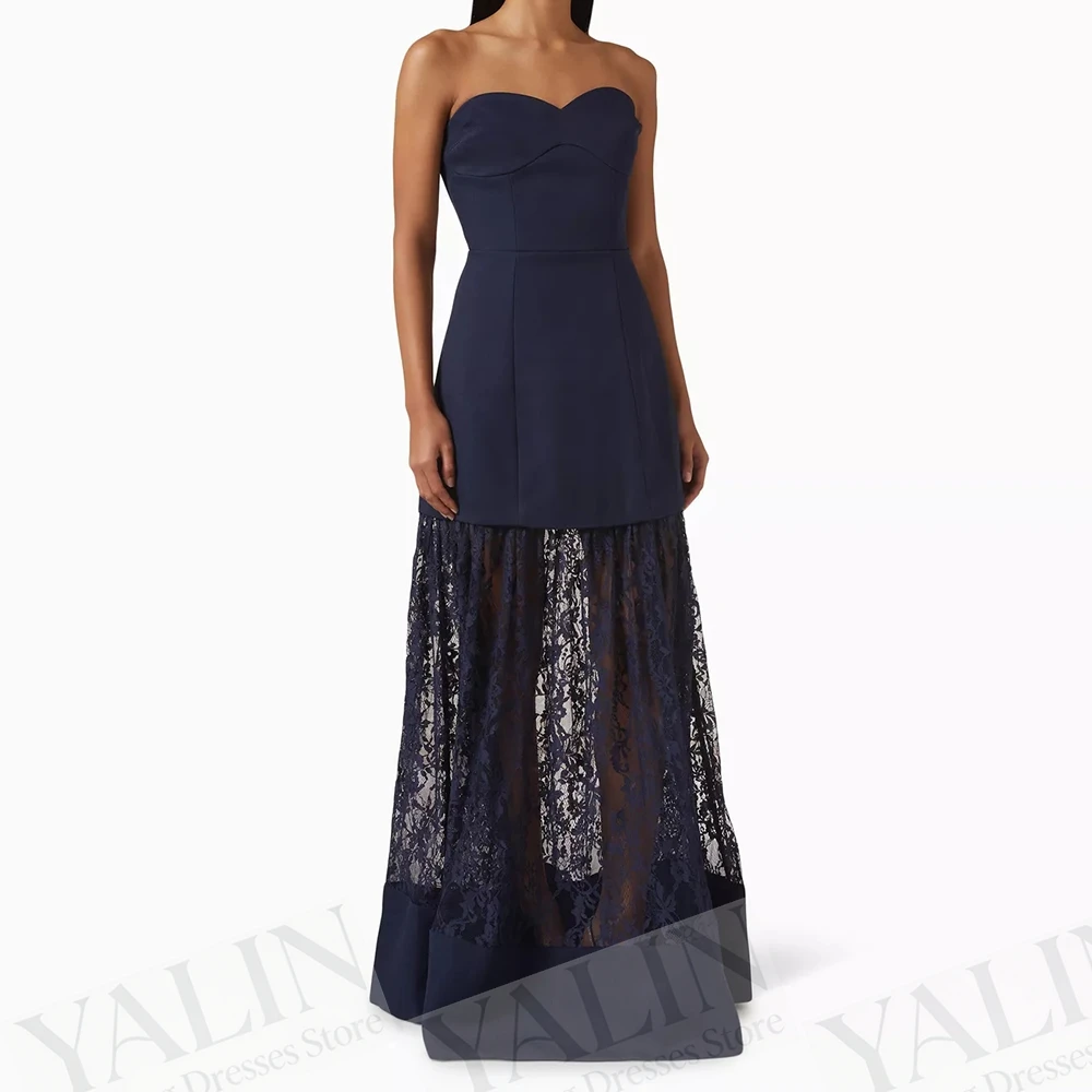 

Women's A-line Evening Dresses Floor-length Strapless Sleeveless Prom Dresses Fashion Lace Simple Draped Casual Customized Gowns