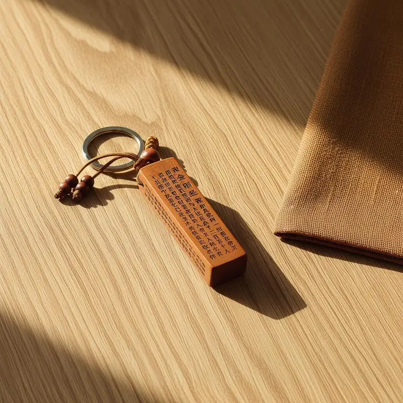 Diamond Sutra Engraved Peach Wood Keychain Round Seal for Personalized Car Gift
