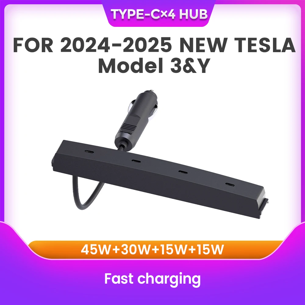 

For Tesla New Model Y & 3 2024 2025 Launch Juniper Central Control Fast Charging TPYE-C USB HUB 45W Expansion Dock Car Texture