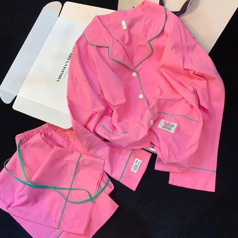 Pajama Woman Spring and Fall New Long Sleeves and Pants Day Barbie Pink Homewear Can Be Worn Outside Loose Casual Age-reducing