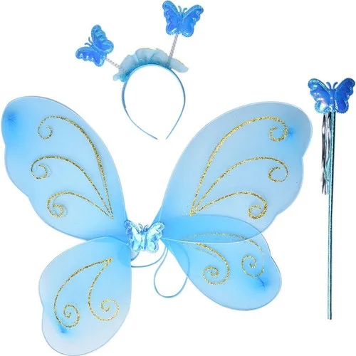 Aydınlı Party Accessory Butterfly Wing Crown Wand Blue Color