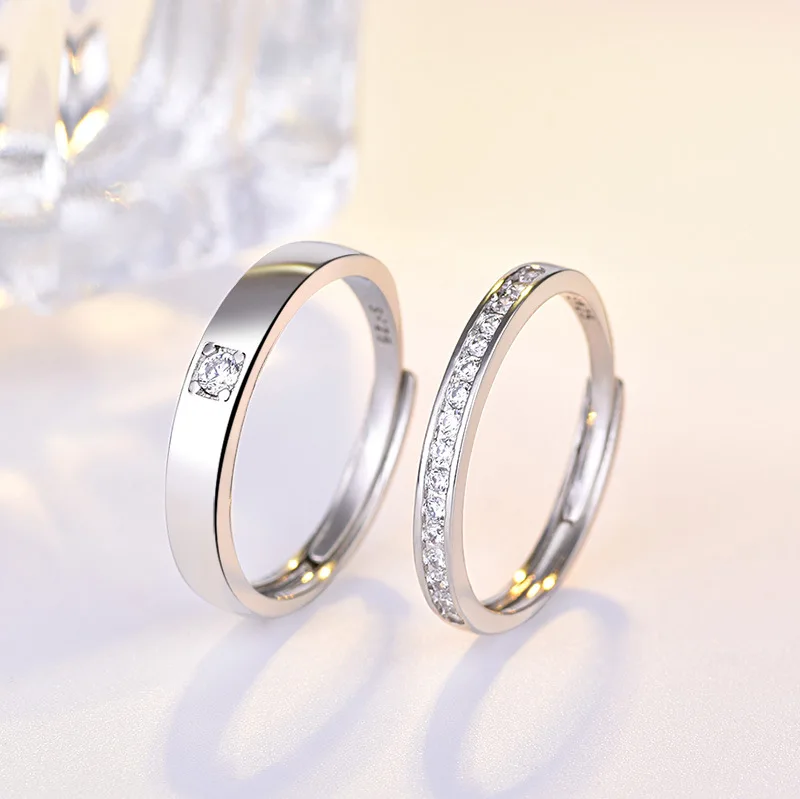 Bagues de couple en argent regardé 925 pour hommes et femmes, matiques en cristal de cheminée, cadeau de la Saint-Valentin, bijoux fantaisie, vente en gros