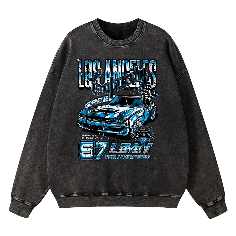 

Vintage Distressed Washing Los Angeles Extreme Racing Sport Hoodies Men Casual Loose Oversize Sweatshirt Pullover Cotton Hoody