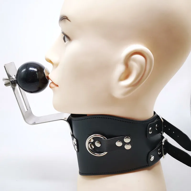 BDSM PU Leather Collar + Steel plate fixed Ball Gags Slave Submissive Bondage Collar Flirt Toys Sex Slave Fetish Sex Toy Adult