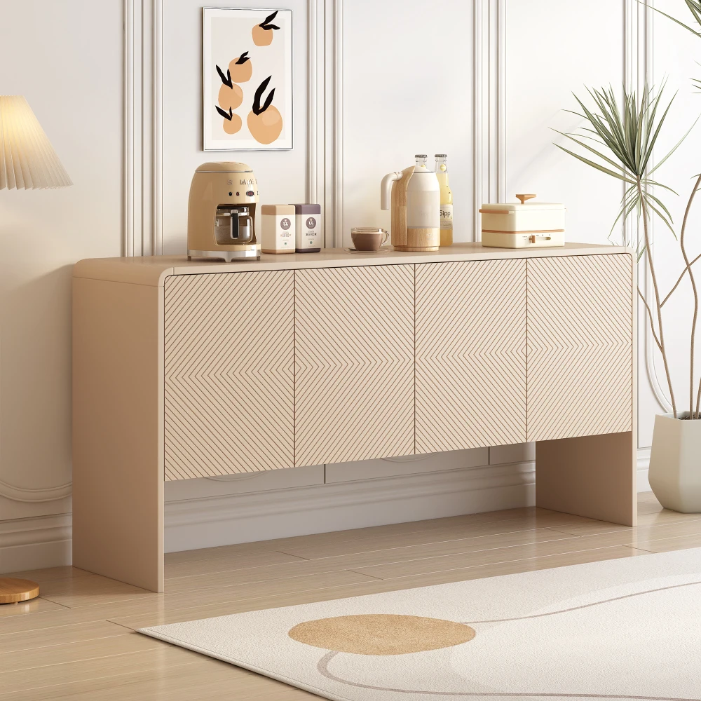 

TREXM Minimalist Style 60"L Large Storage Space Sideboard with 4 Doors and Rebound Device for Living Room (Apricot Cream)