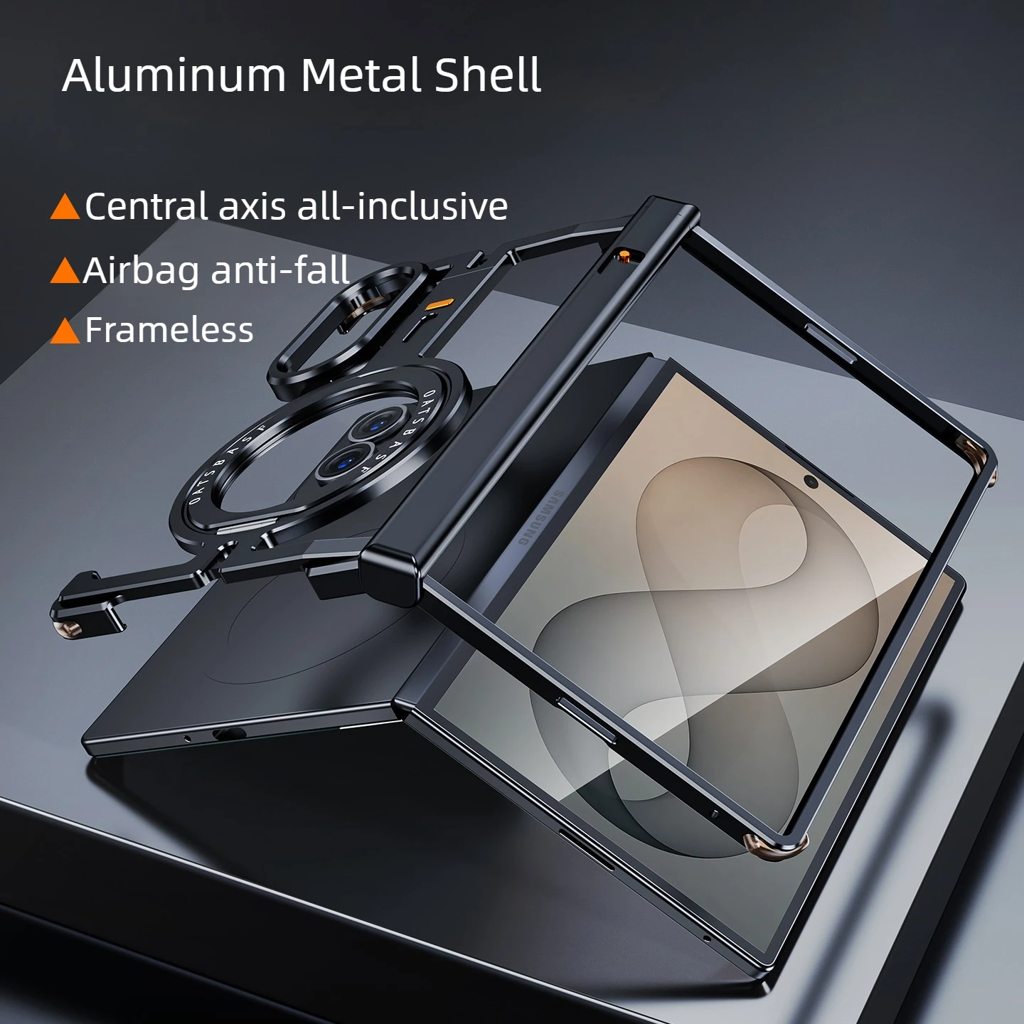 Eary for Samsung Galaxy Z Fold 8 Metal Phone Case with 360°Rotate Magnetic Ring Stand Aluminum Full Cover Frameless Shock Bumper