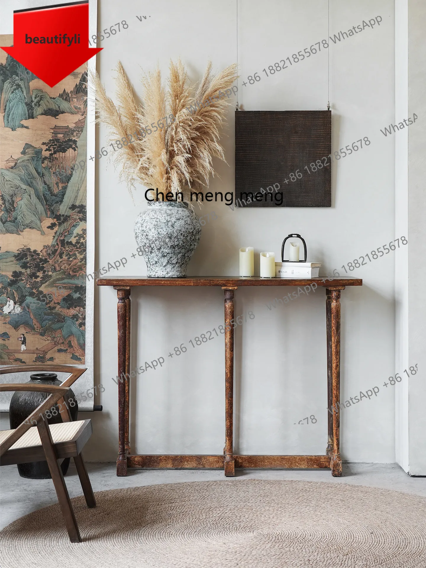 

Wabi Sandy Wind Solid Wood Lacquer Living Room Case Designer B & B Hotel Clubhouse Decoration Entrance Table a48