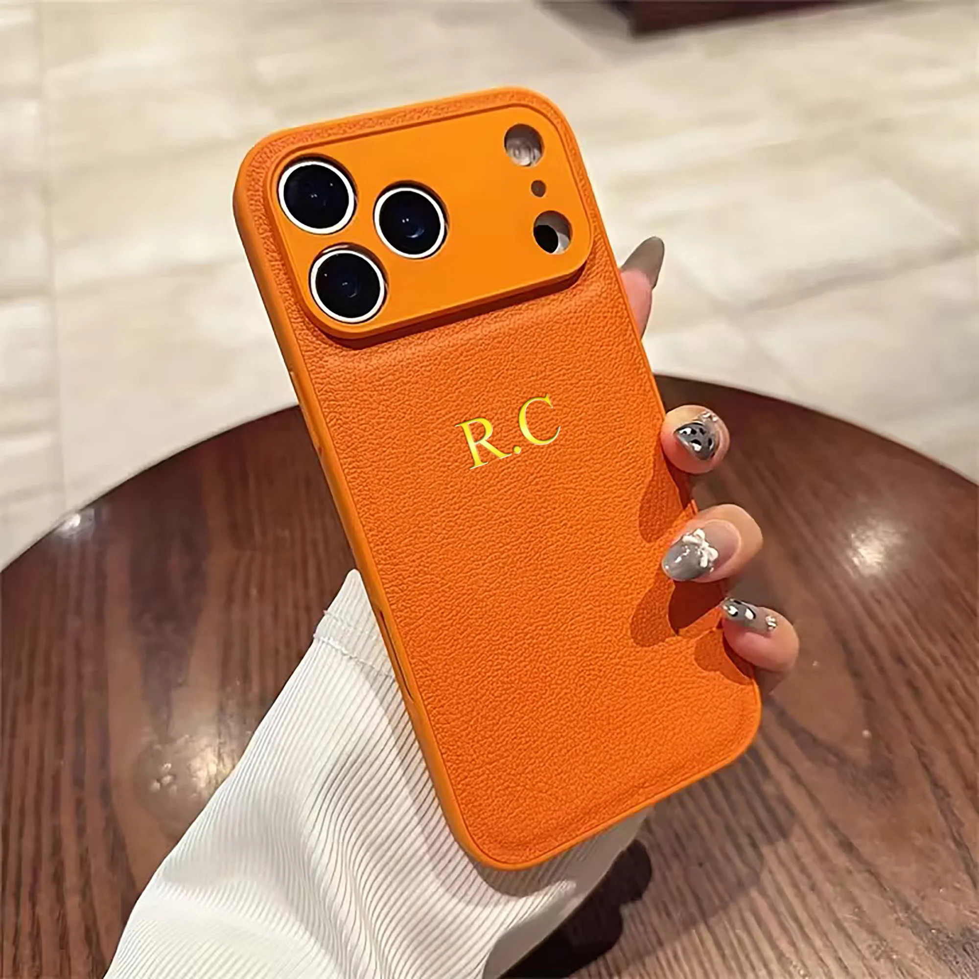 Personalized Customized Name Phone Case For iPhone 17 16 15 14 13 Pro Max Plus Air Gold 3D Hot Foil Stamping Faux Leather Cover