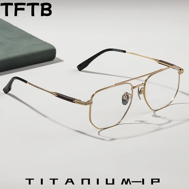 

TFTB Fashion Pilot Glasses Men and Women Ultra-light Pure Titanium Mahogany Retro Double Beam Optical Prescription Eyeglasses 60