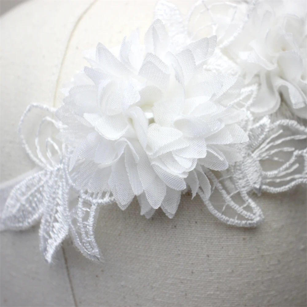 Weiße Spitze Chiffon Blumen Stirnband Baby Mädchen Blumen Turban Prinzessin Mesh Floral Perle Neugeborenen Haar Blume Photoprop Kopfbedeckung – Detail 6