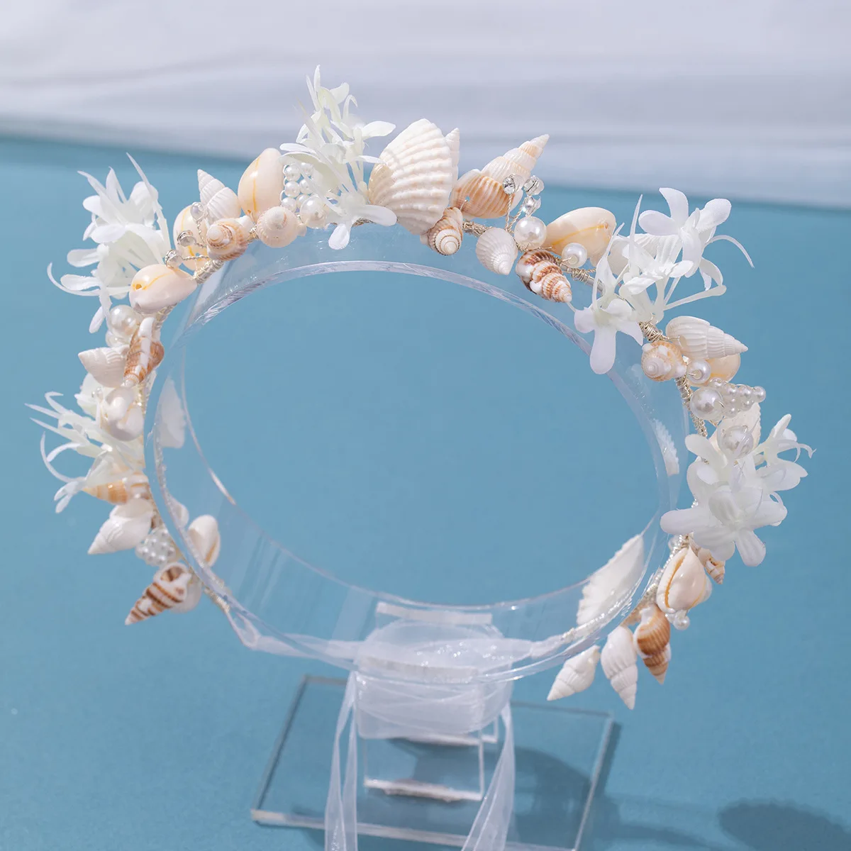 

Handmade Pearl Conch Big Hoop Sea Snail Shell Garland Hairbands Crown Brides Seashell Headdress Beach Wedding Hair Accessories